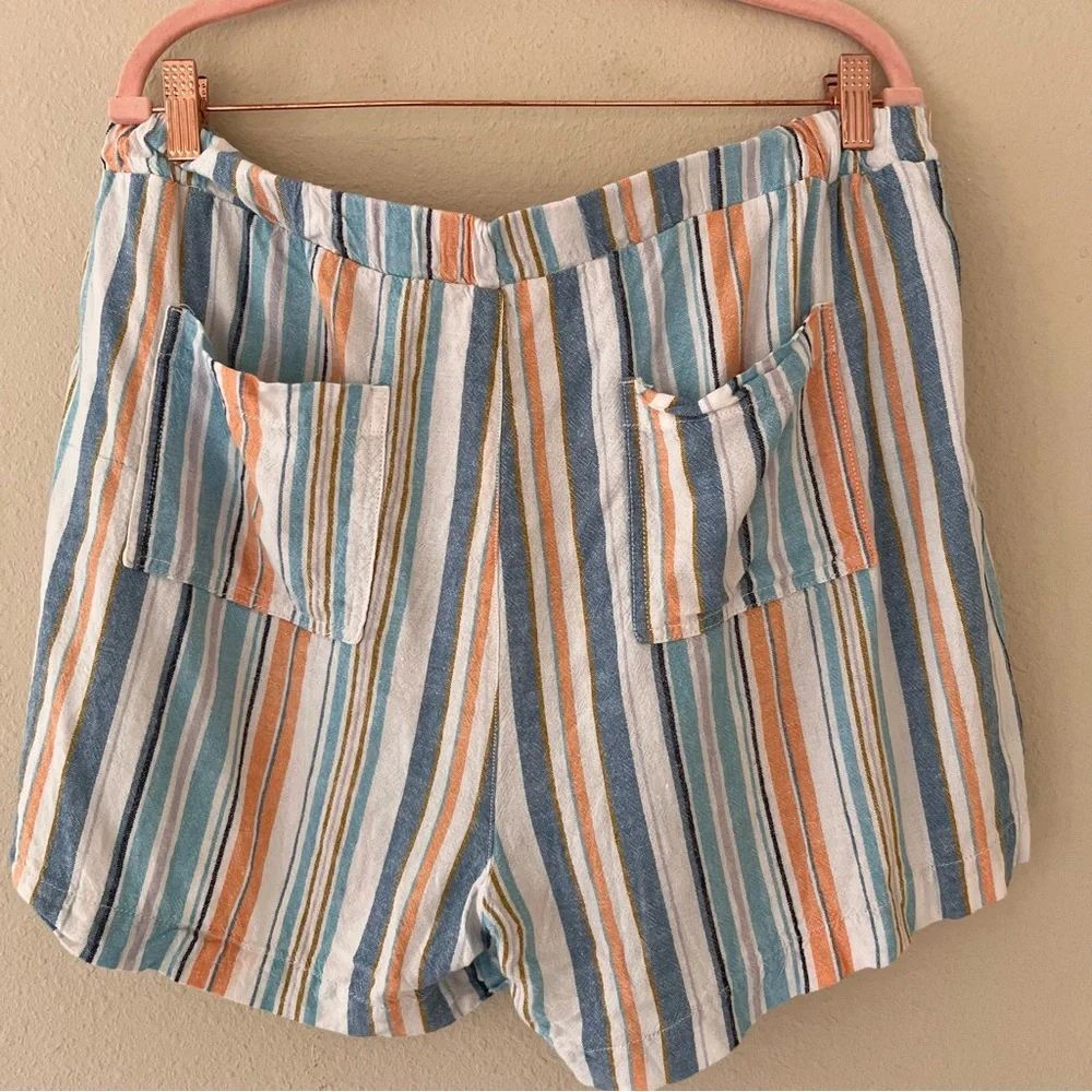 Briggs Linen Shorts Size‎ XL Striped Elastic Drawstring Coastal Beach Vacation